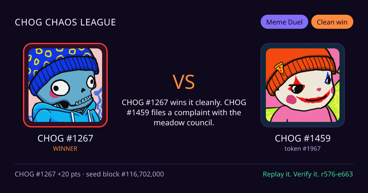 Highlight card: CHOG #1267 versus CHOG #1459