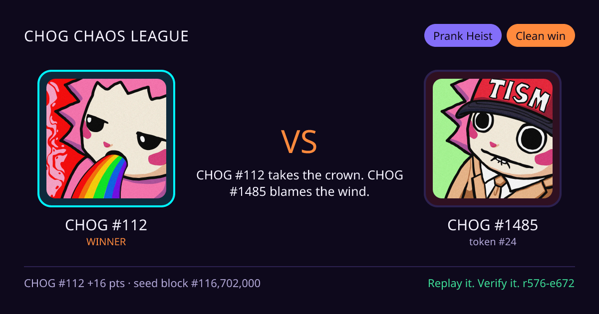 Highlight card: CHOG #112 versus CHOG #1485