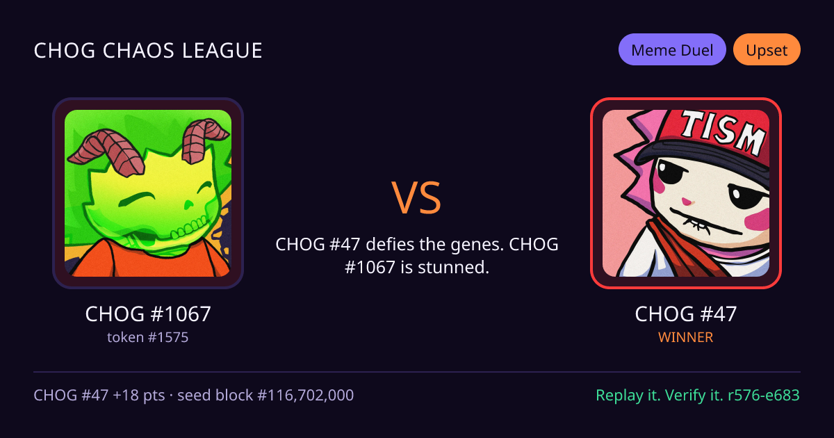 Highlight card: CHOG #1067 versus CHOG #47
