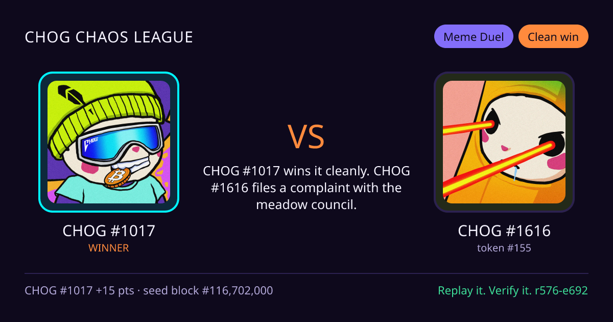 Highlight card: CHOG #1017 versus CHOG #1616