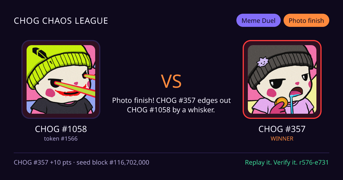 Highlight card: CHOG #1058 versus CHOG #357