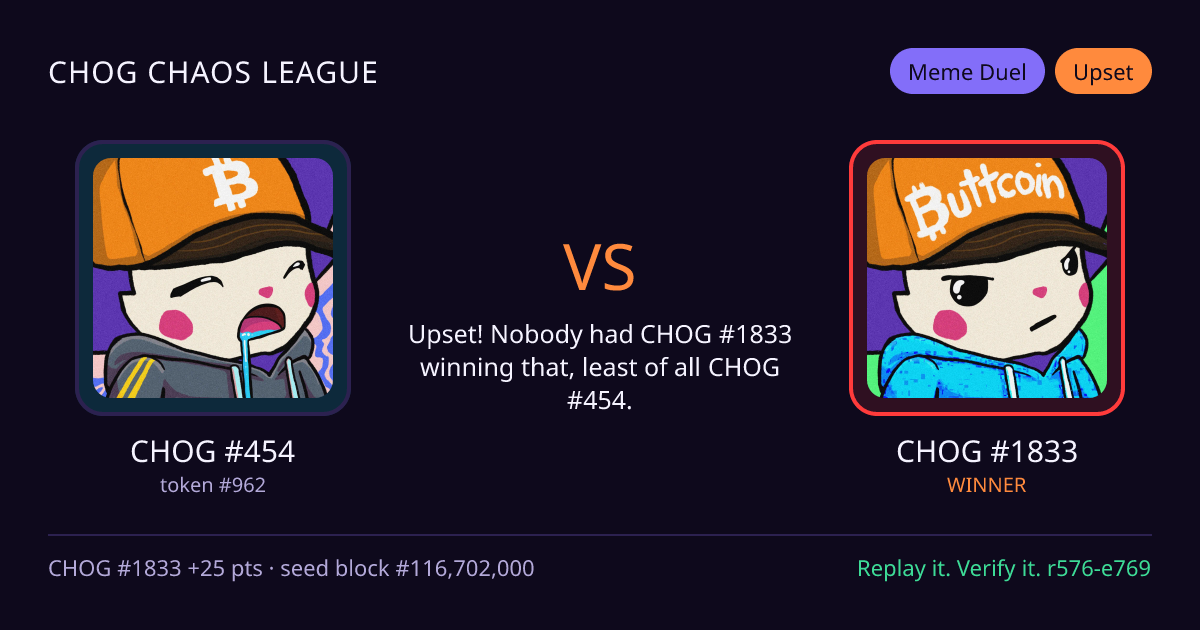 Highlight card: CHOG #454 versus CHOG #1833