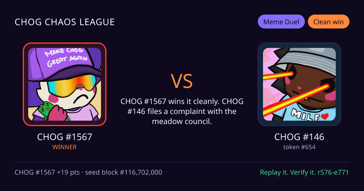 Highlight card: CHOG #1567 versus CHOG #146