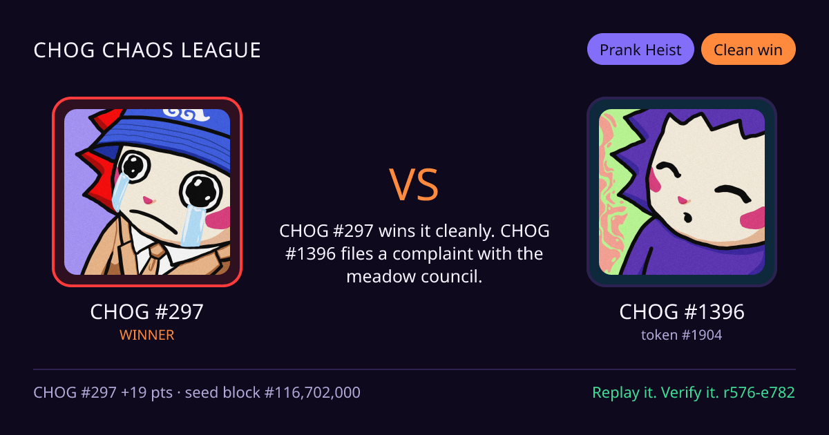 Highlight card: CHOG #297 versus CHOG #1396