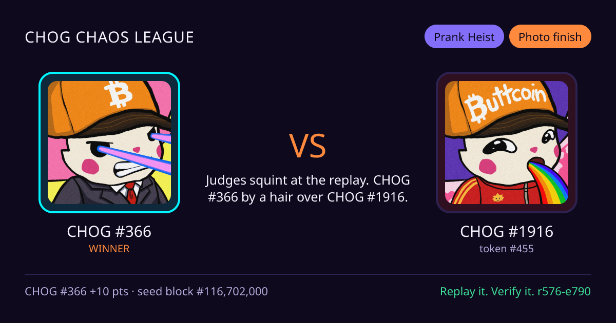 Highlight card: CHOG #366 versus CHOG #1916