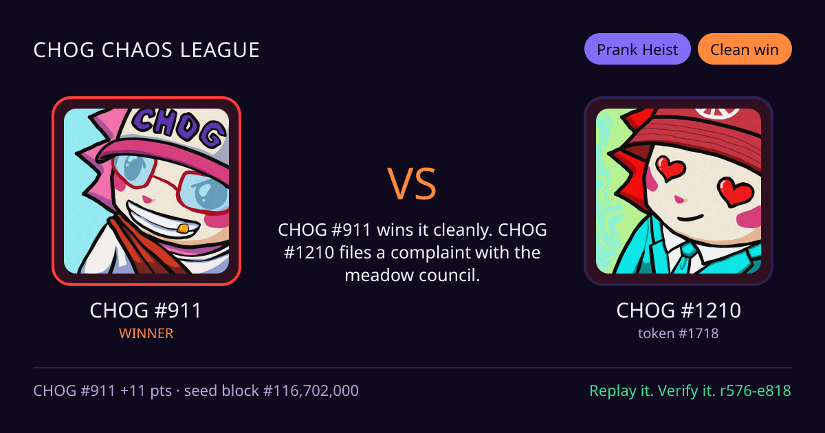 Highlight card: CHOG #911 versus CHOG #1210