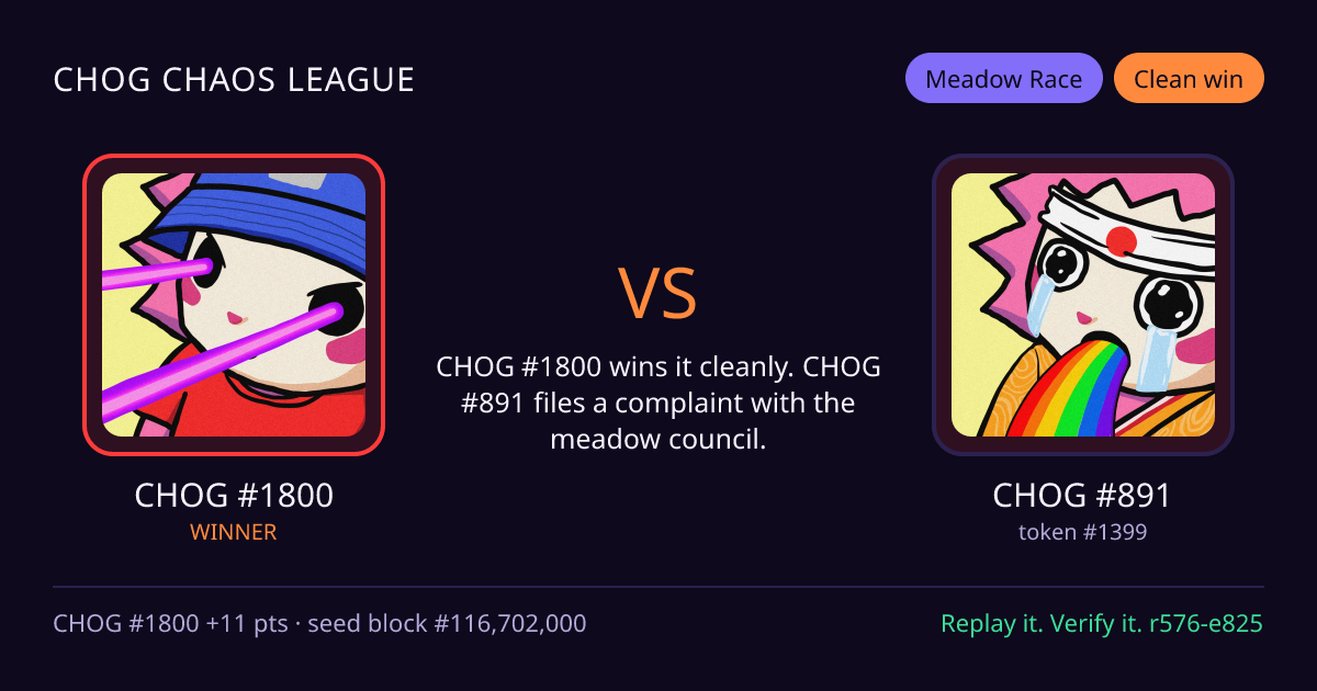 Highlight card: CHOG #1800 versus CHOG #891