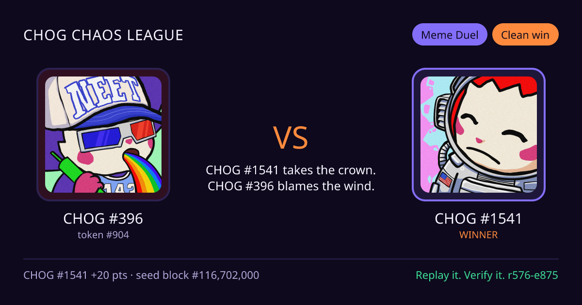 Highlight card: CHOG #396 versus CHOG #1541