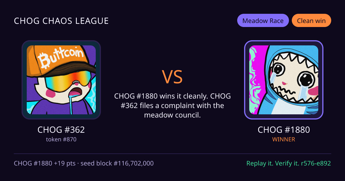 Highlight card: CHOG #362 versus CHOG #1880