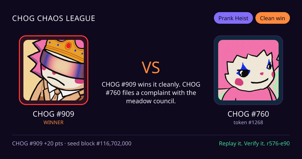 Highlight card: CHOG #909 versus CHOG #760