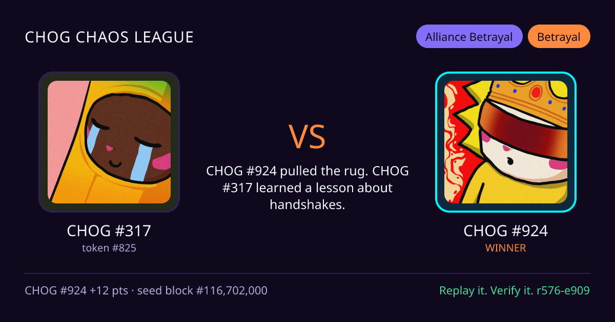 Highlight card: CHOG #317 versus CHOG #924