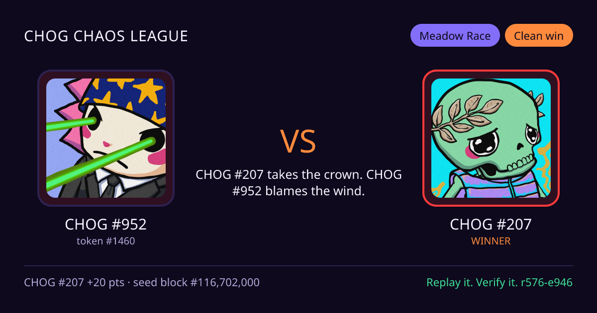 Highlight card: CHOG #952 versus CHOG #207