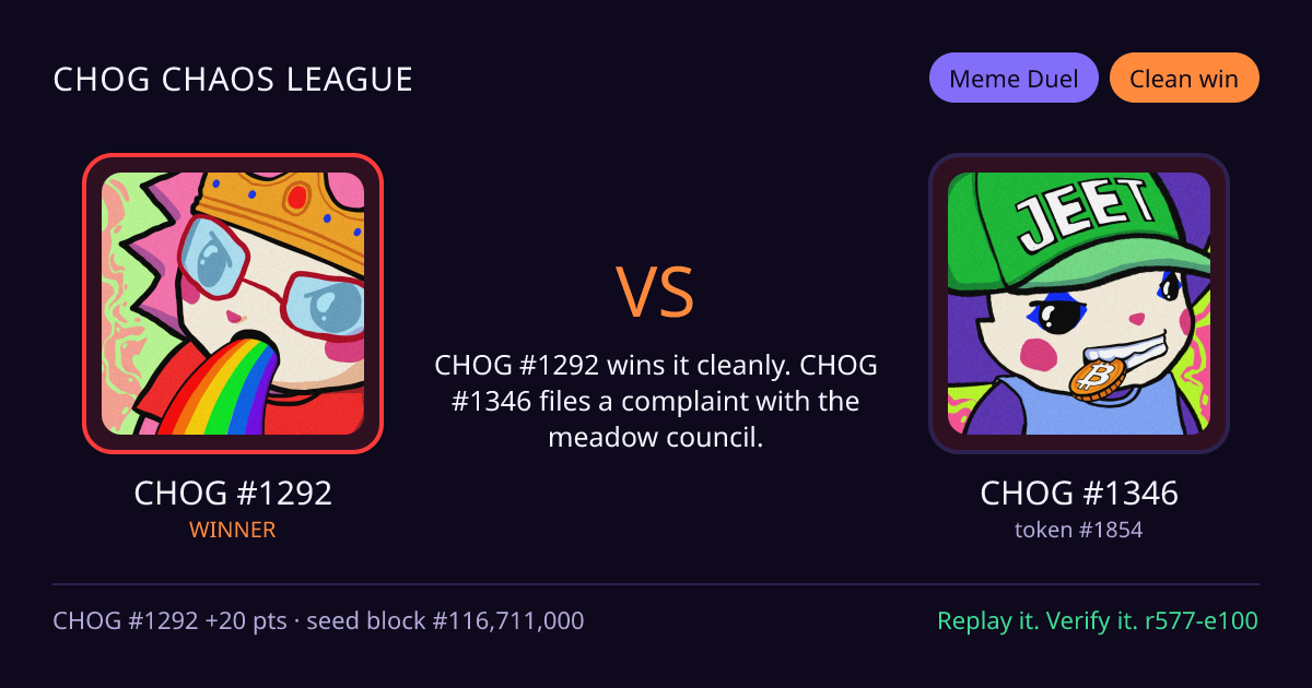 Highlight card: CHOG #1292 versus CHOG #1346