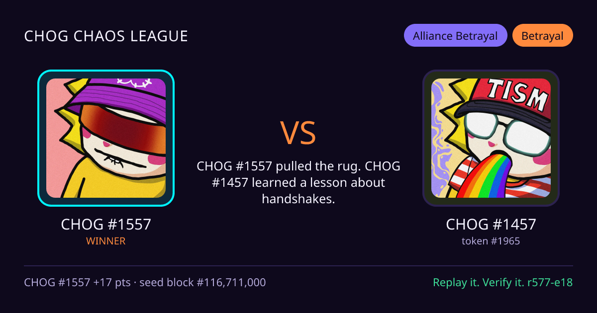 Highlight card: CHOG #1557 versus CHOG #1457