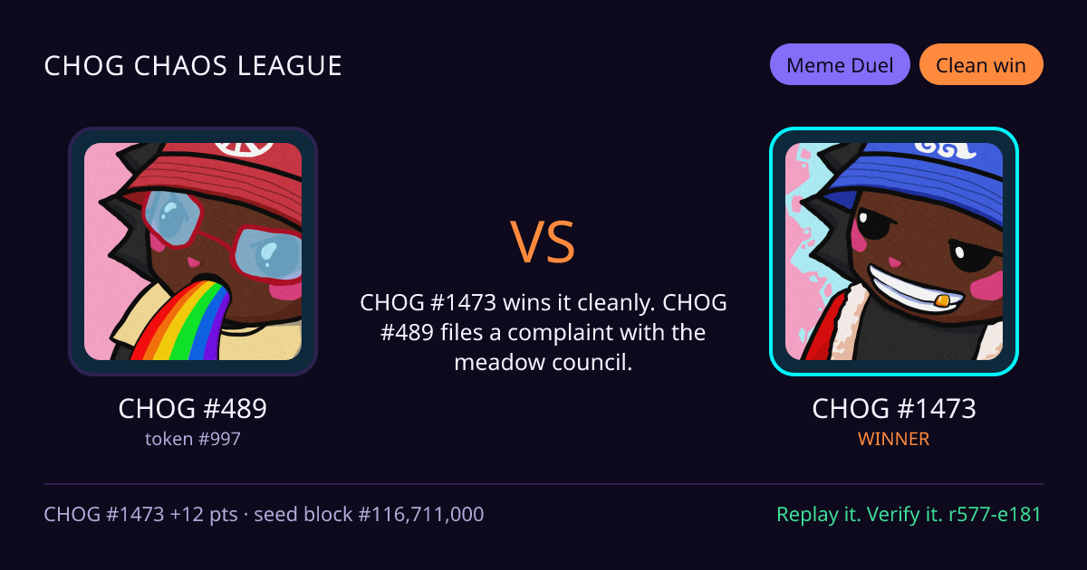 Highlight card: CHOG #489 versus CHOG #1473