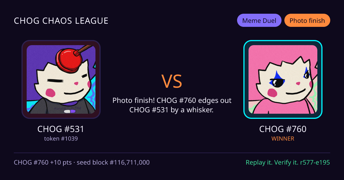 Highlight card: CHOG #531 versus CHOG #760