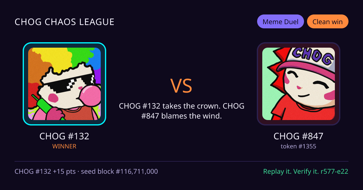 Highlight card: CHOG #132 versus CHOG #847