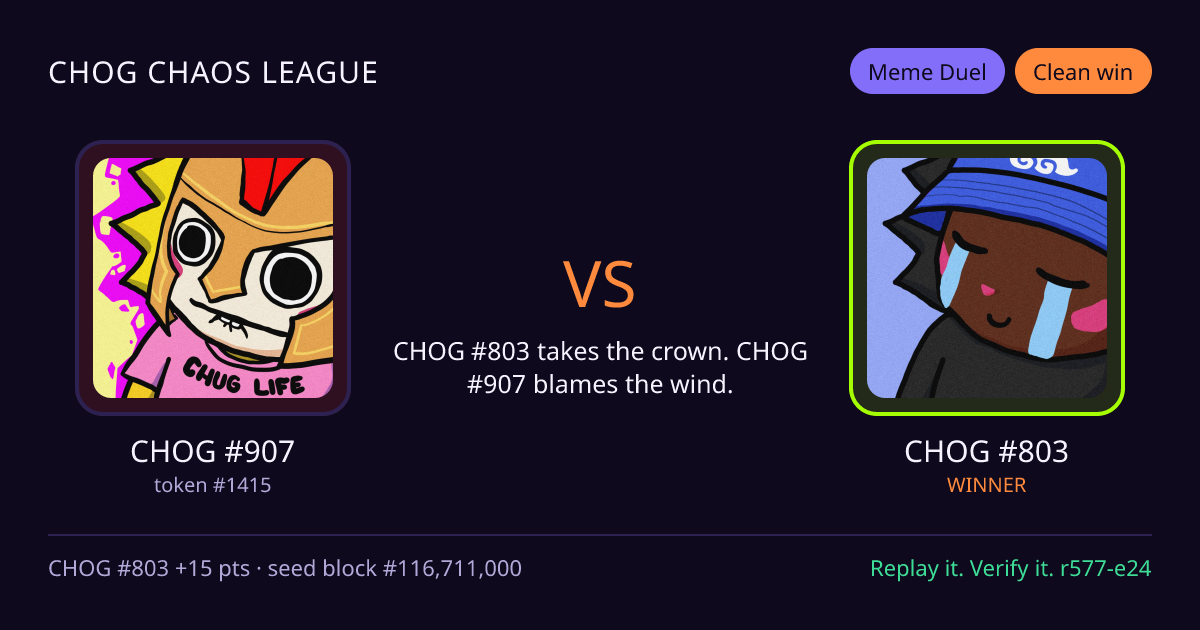 Highlight card: CHOG #907 versus CHOG #803