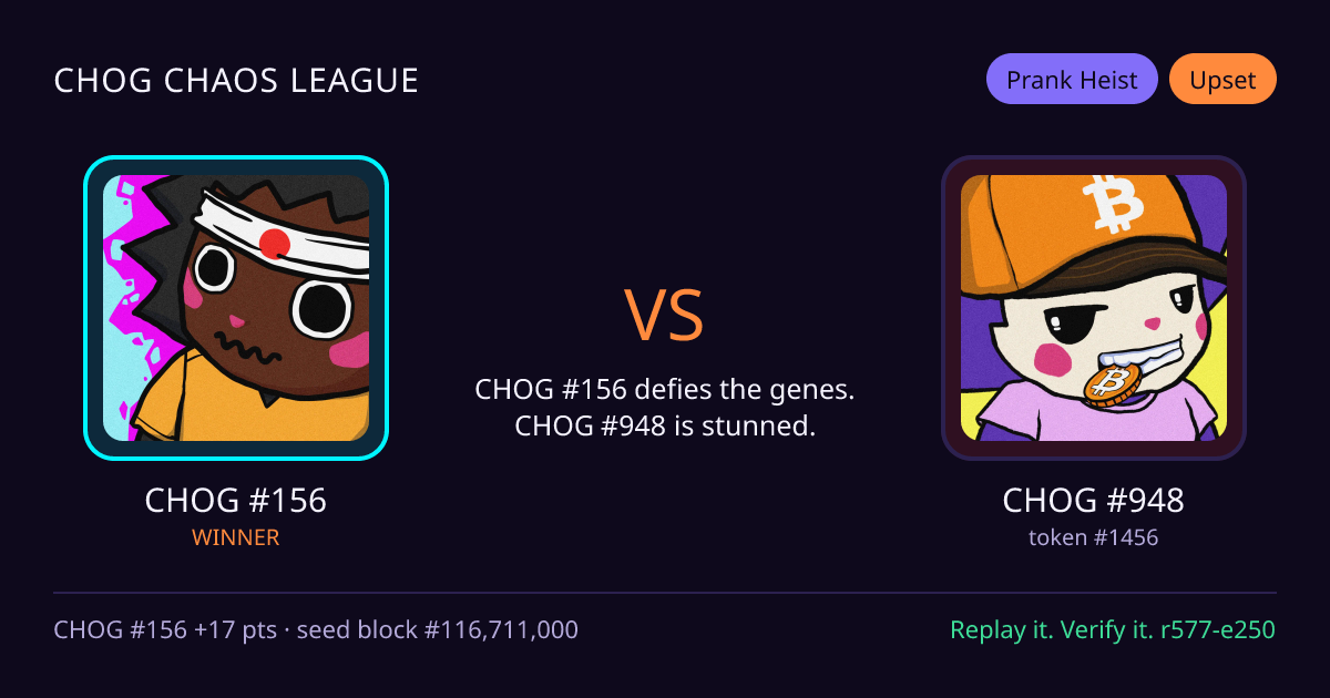 Highlight card: CHOG #156 versus CHOG #948