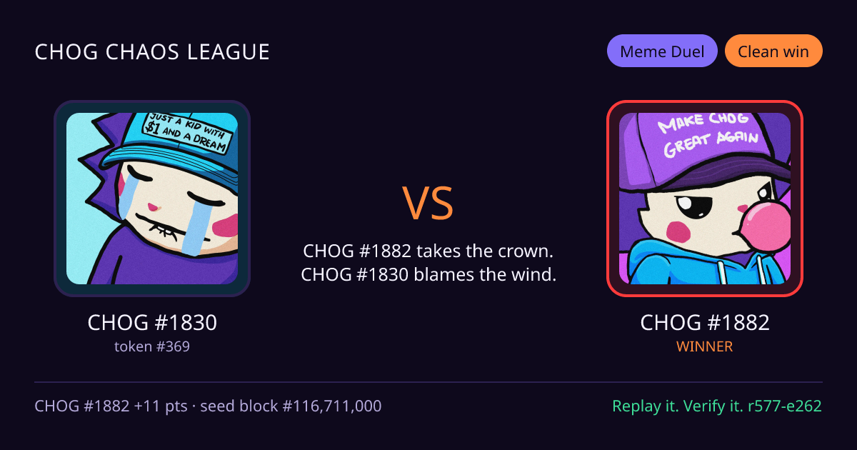 Highlight card: CHOG #1830 versus CHOG #1882