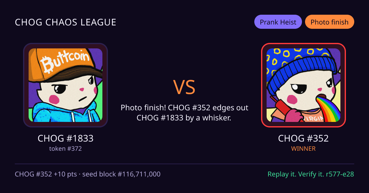 Highlight card: CHOG #1833 versus CHOG #352
