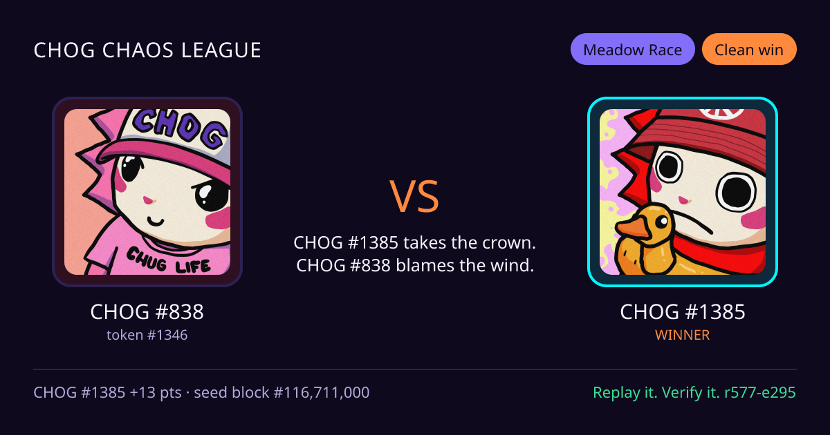 Highlight card: CHOG #838 versus CHOG #1385