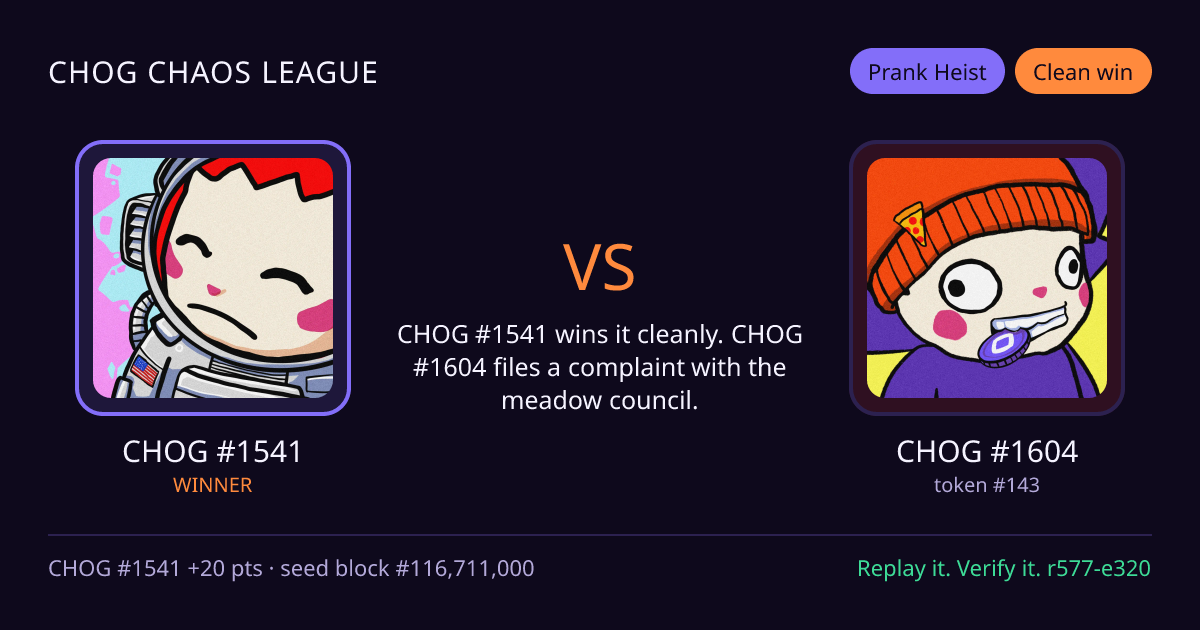 Highlight card: CHOG #1541 versus CHOG #1604