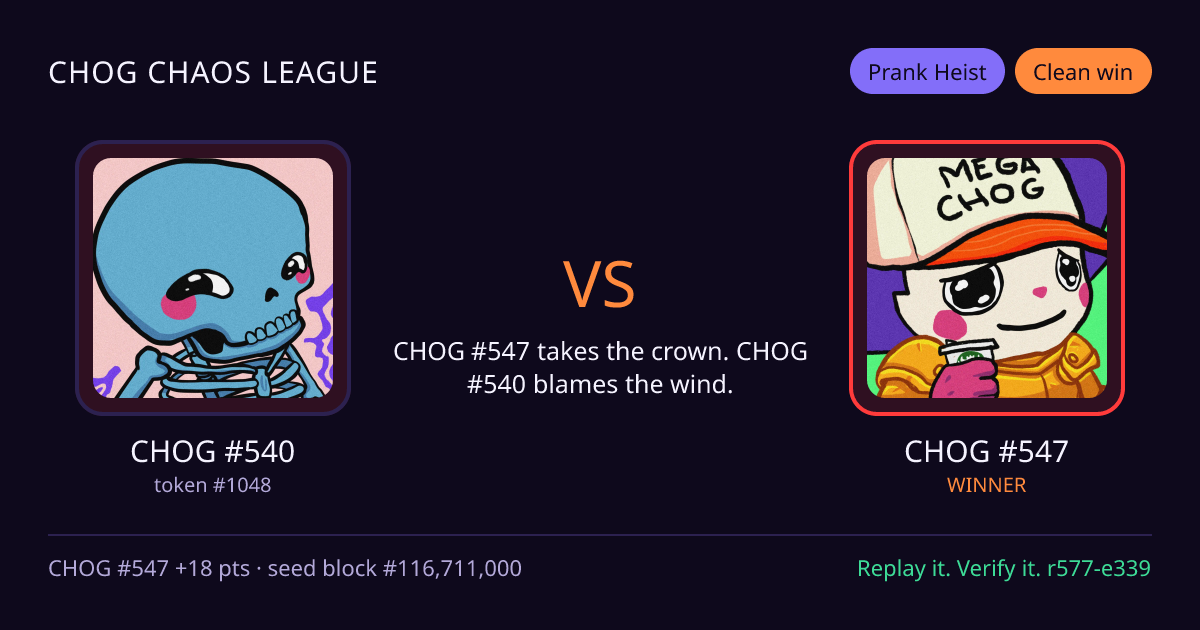 Highlight card: CHOG #540 versus CHOG #547