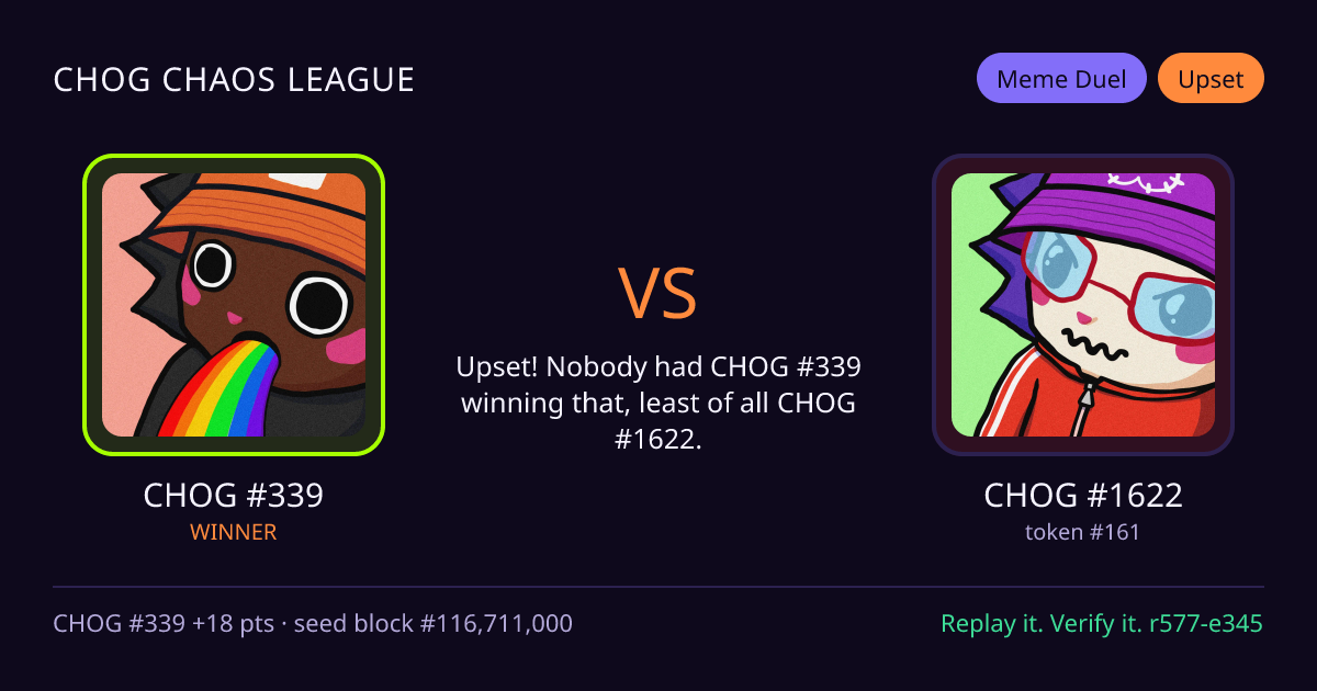 Highlight card: CHOG #339 versus CHOG #1622
