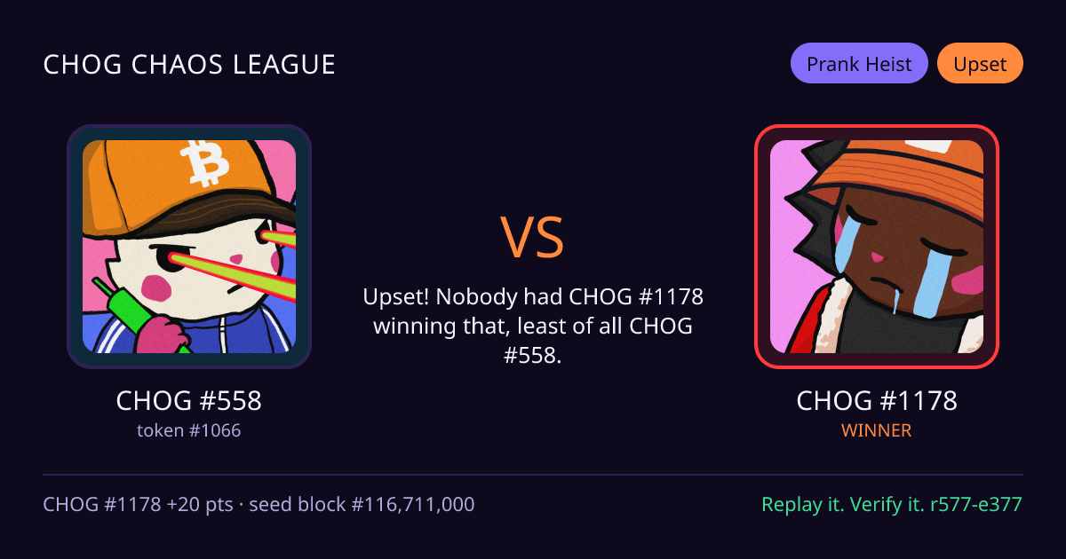 Highlight card: CHOG #558 versus CHOG #1178