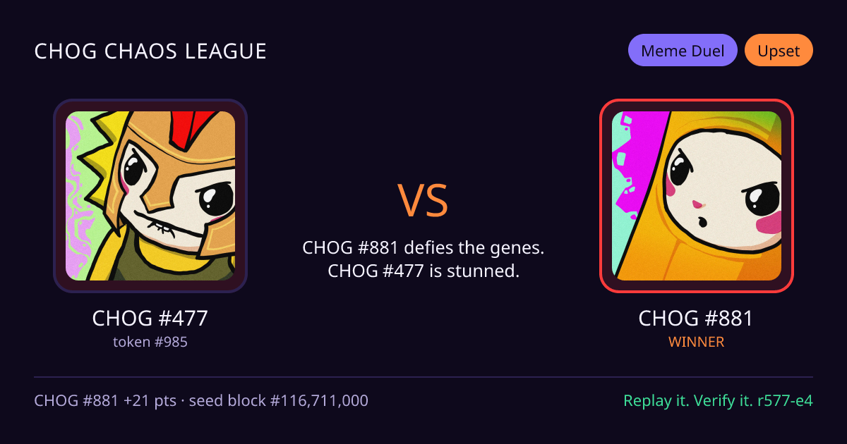 Highlight card: CHOG #477 versus CHOG #881