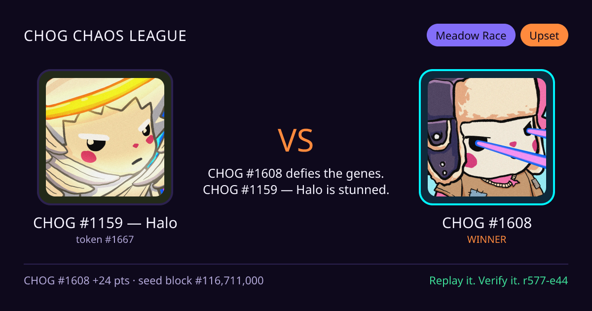 Highlight card: CHOG #1159 — Halo versus CHOG #1608