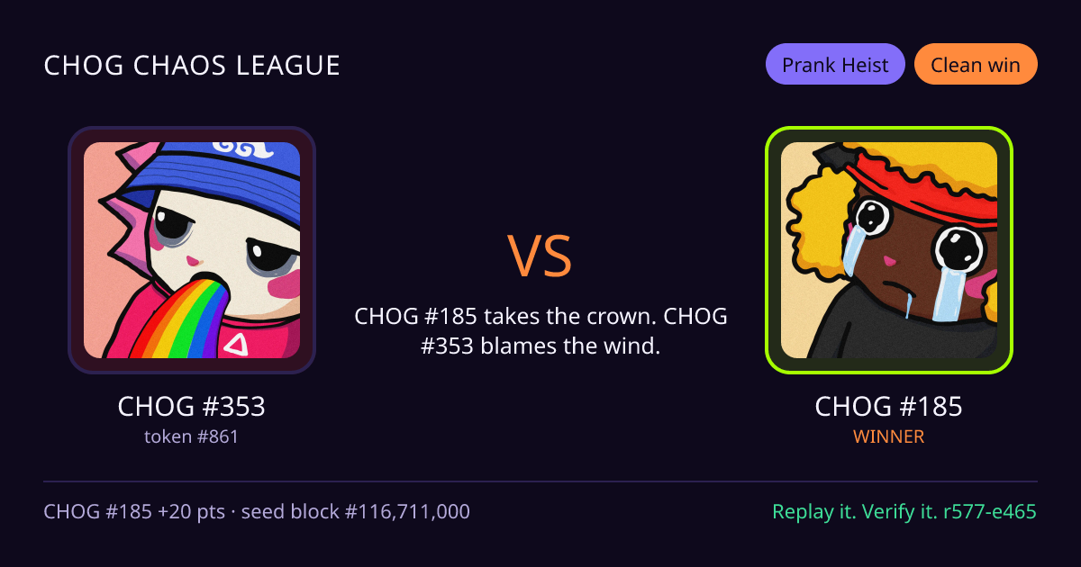 Highlight card: CHOG #353 versus CHOG #185