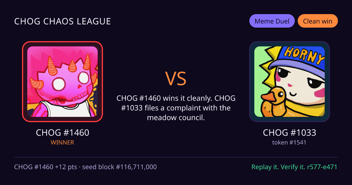 Highlight card: CHOG #1460 versus CHOG #1033