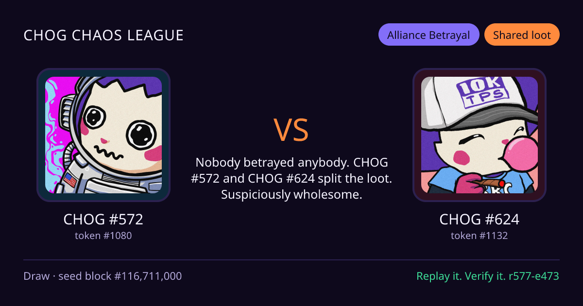 Highlight card: CHOG #572 versus CHOG #624