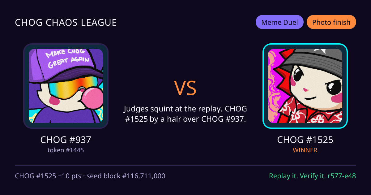 Highlight card: CHOG #937 versus CHOG #1525