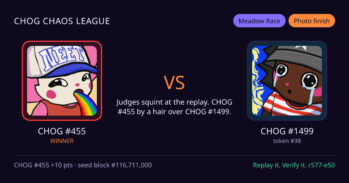 Highlight card: CHOG #455 versus CHOG #1499