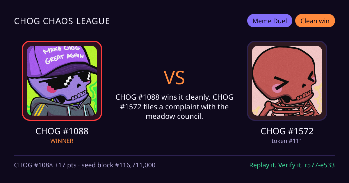 Highlight card: CHOG #1088 versus CHOG #1572