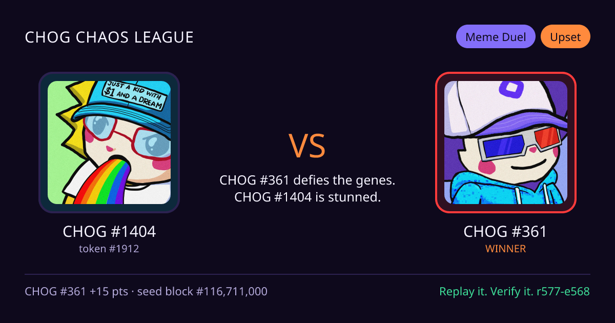 Highlight card: CHOG #1404 versus CHOG #361