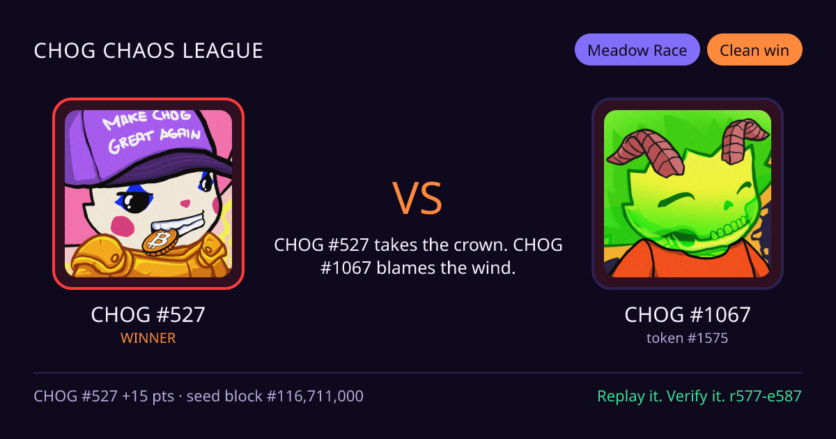 Highlight card: CHOG #527 versus CHOG #1067