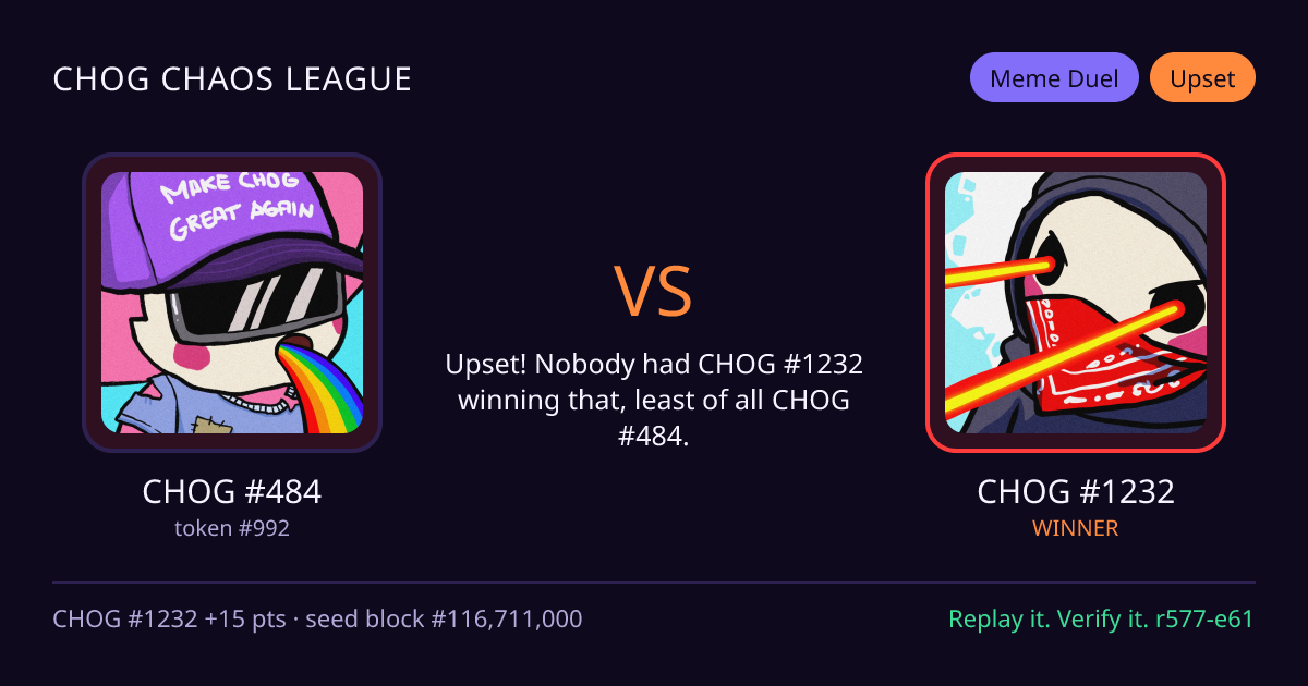 Highlight card: CHOG #484 versus CHOG #1232