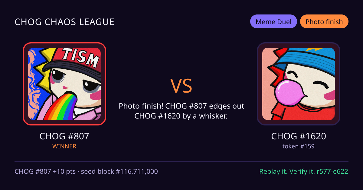 Highlight card: CHOG #807 versus CHOG #1620