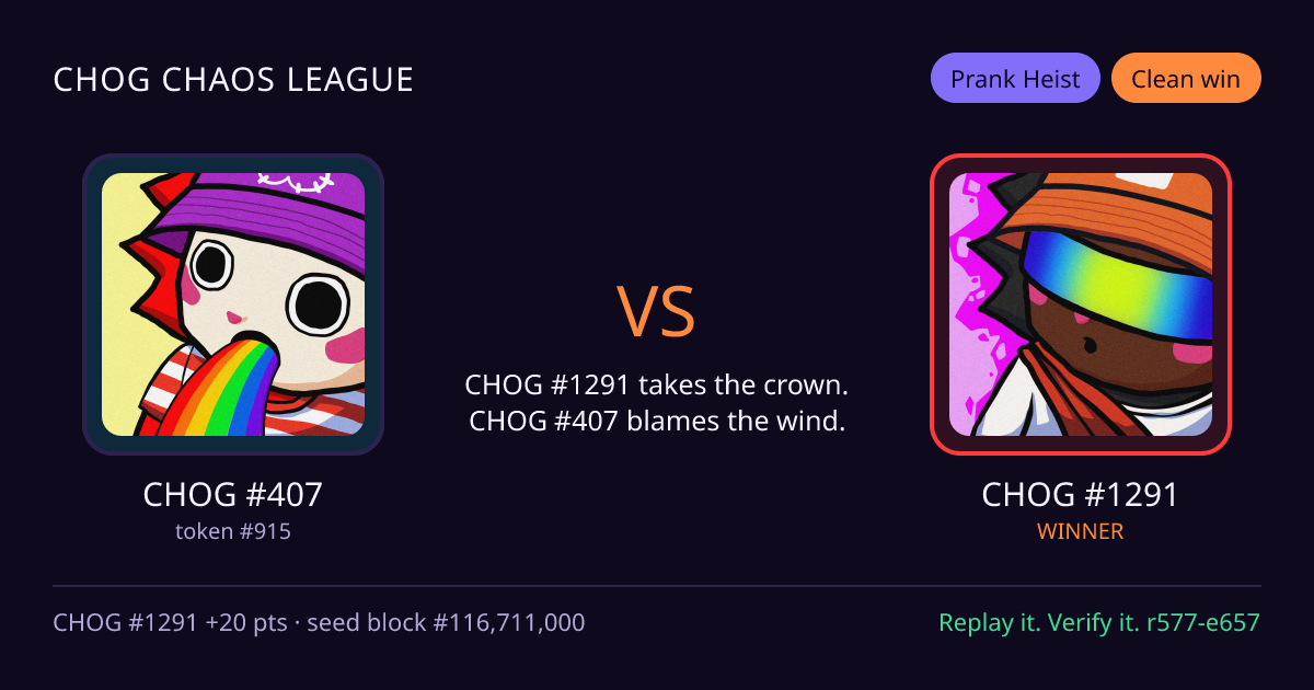 Highlight card: CHOG #407 versus CHOG #1291