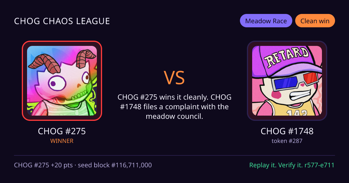 Highlight card: CHOG #275 versus CHOG #1748