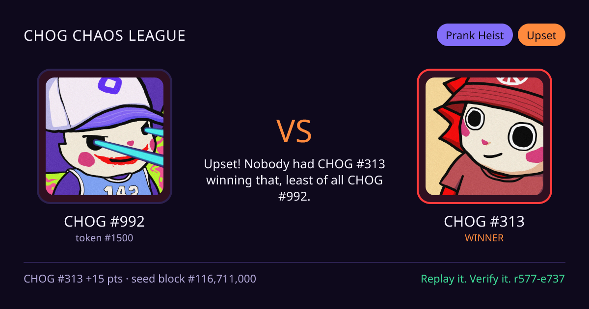 Highlight card: CHOG #992 versus CHOG #313