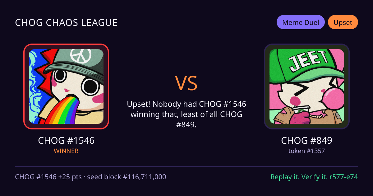 Highlight card: CHOG #1546 versus CHOG #849