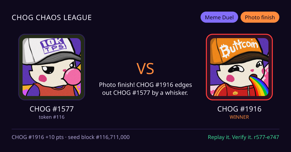 Highlight card: CHOG #1577 versus CHOG #1916
