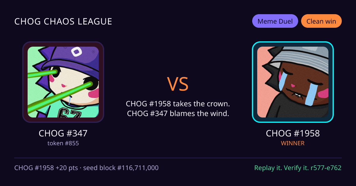 Highlight card: CHOG #347 versus CHOG #1958