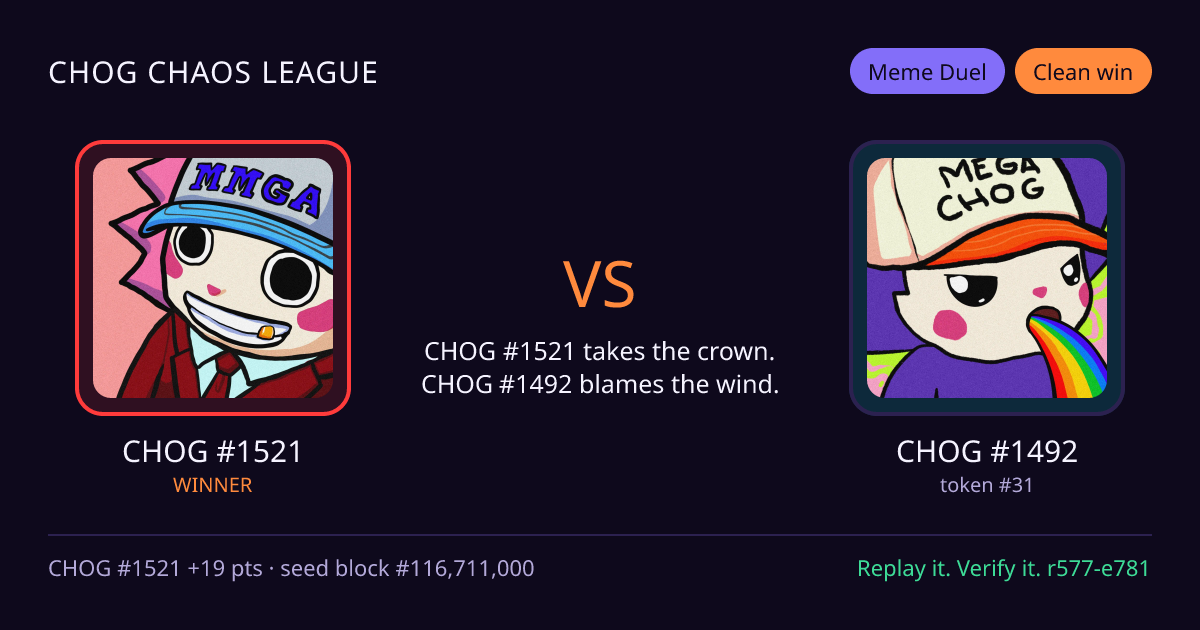 Highlight card: CHOG #1521 versus CHOG #1492