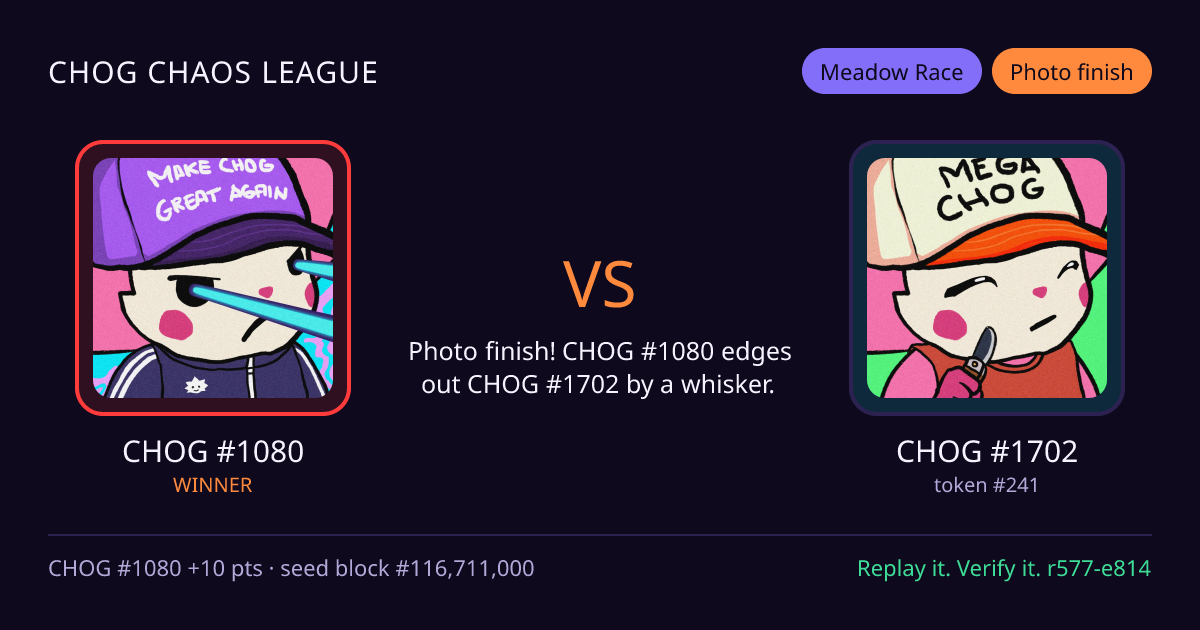 Highlight card: CHOG #1080 versus CHOG #1702